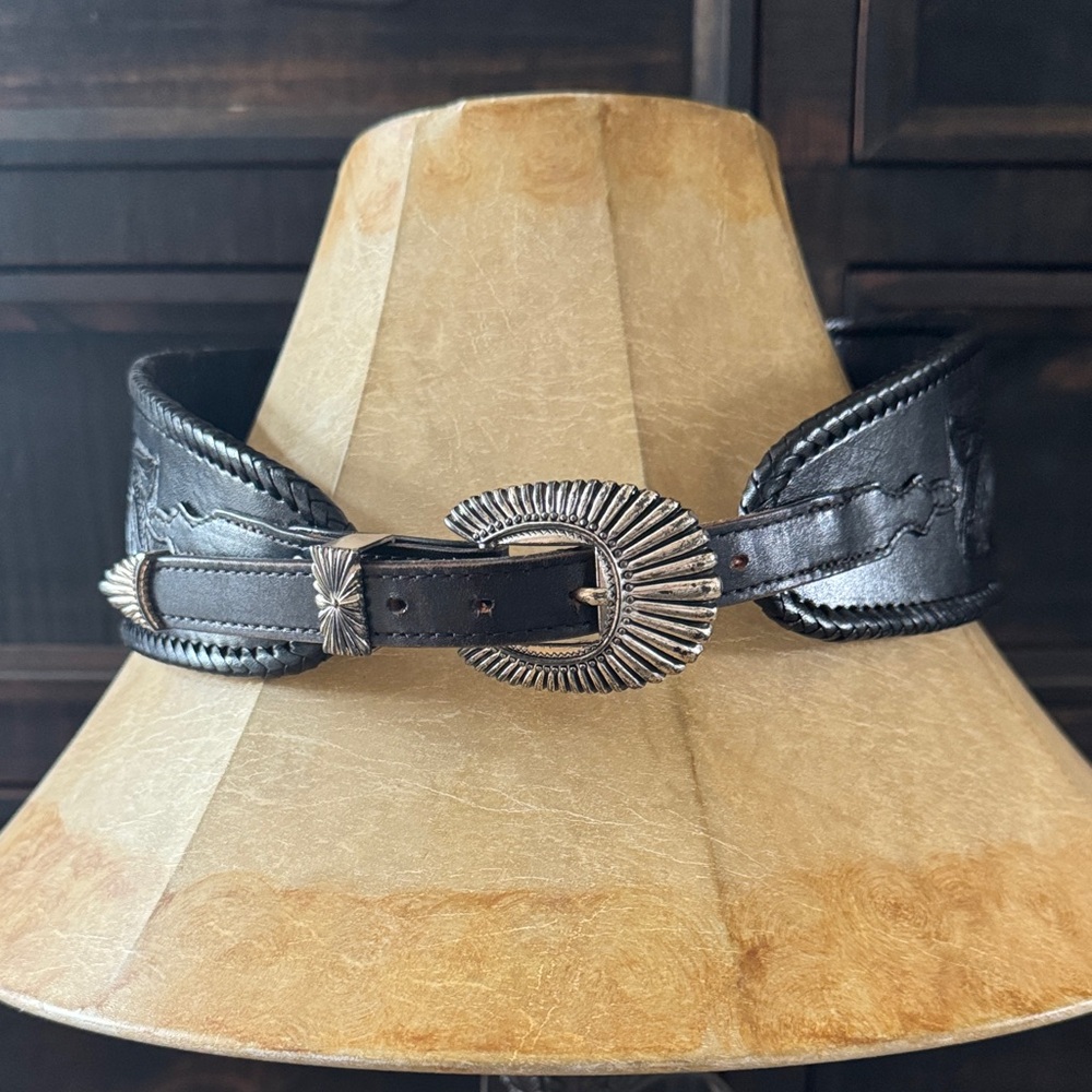 M&F Western Tooled Black Leather Belt